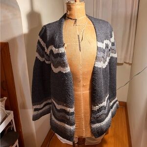 Twins Made in Italy Women’s Open Front Cardigan Gray Cream Striped Boho Cozy